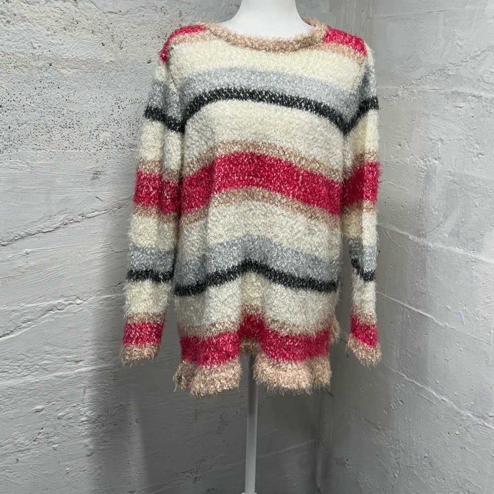Lane Bryant sweater multicolored striped back tie detail